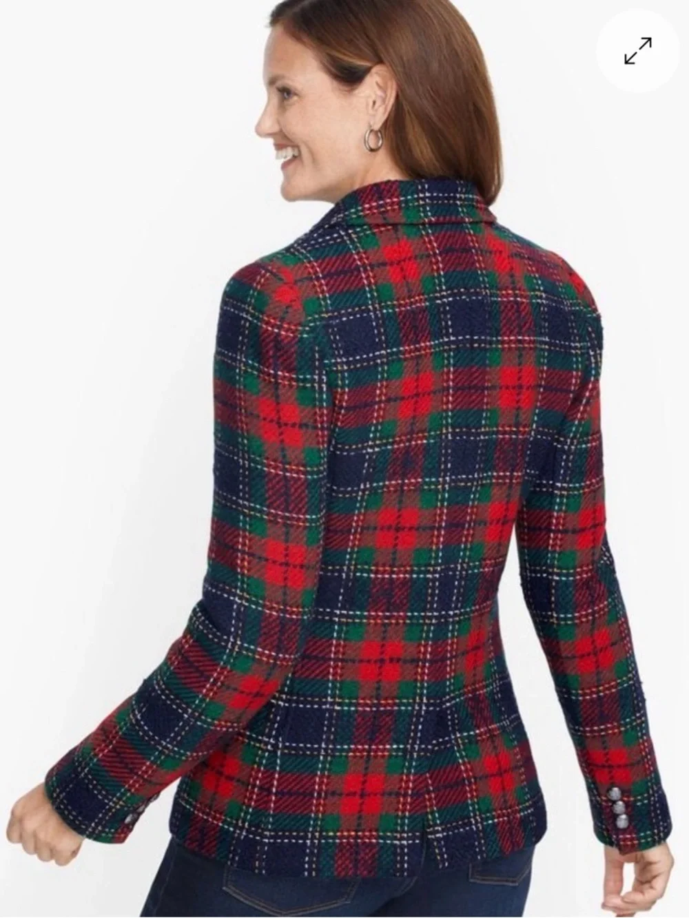 Talbots Classic Shetland Blazer Navy & Green Plaid size 10 $189